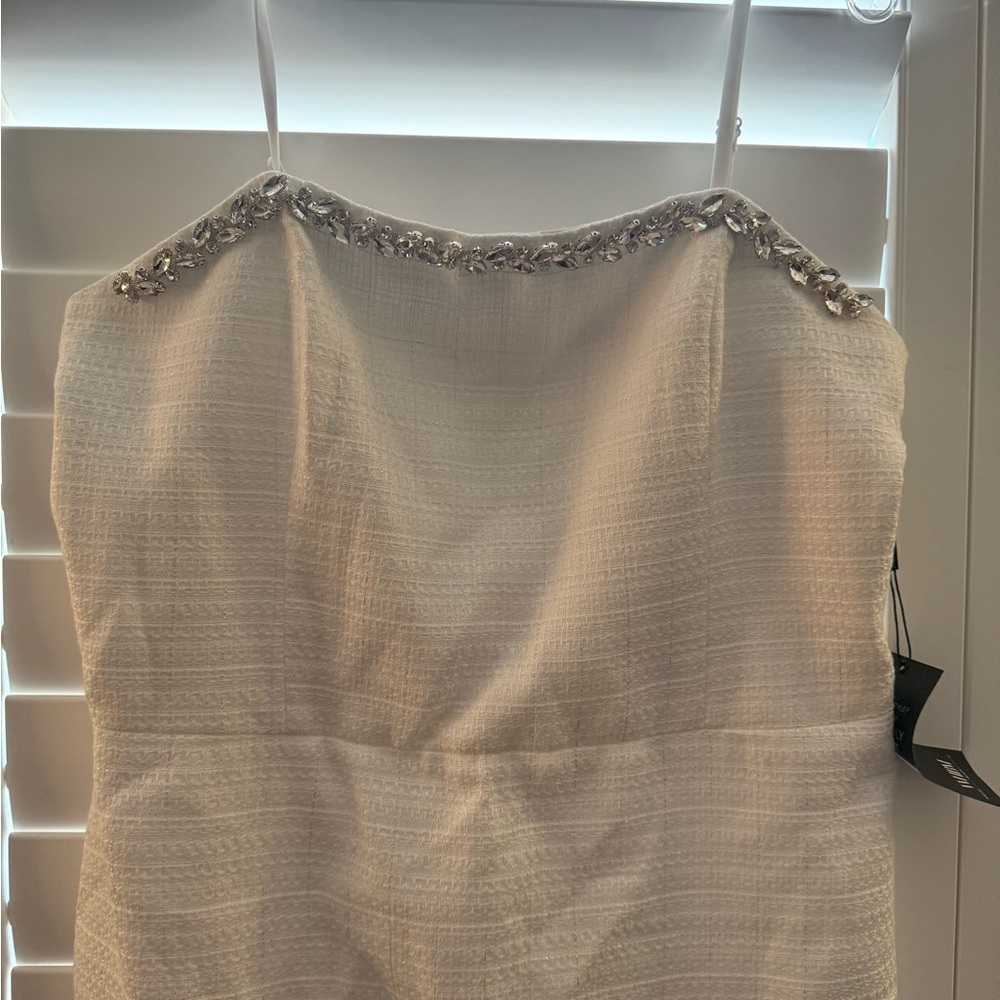 White House Black Market Strapless White Tweed Dress Size 14 - Picture 6 of 10